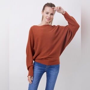 Rust orange ribbed batwing boho billowy sweater S